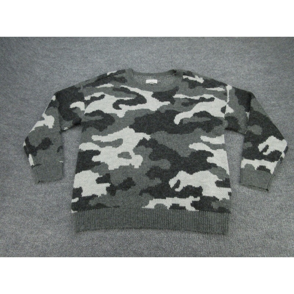 Lucky Brand Womens Sweater Relaxed Grey Camo Knit Wool Blend 1X